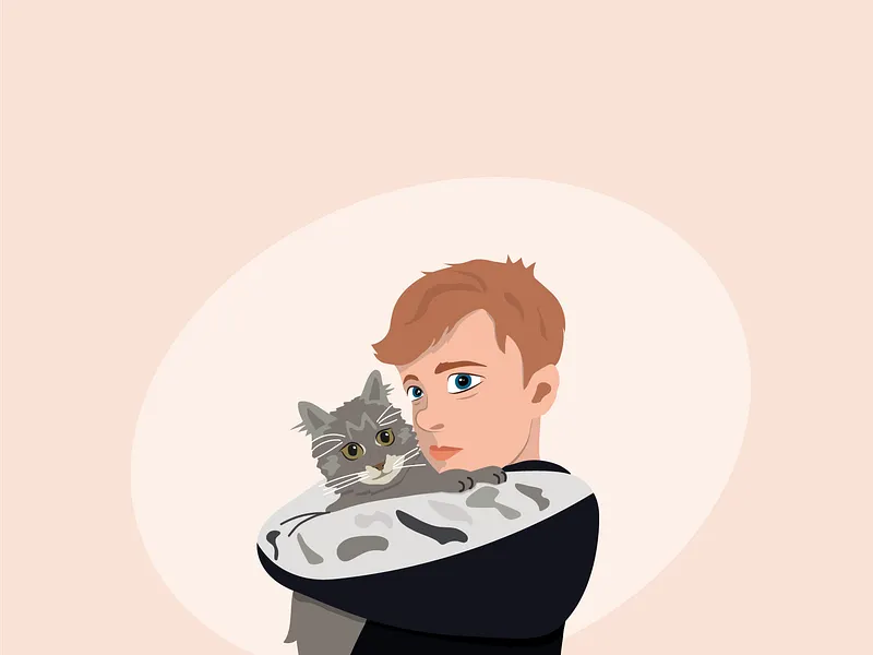 Boy and cat illustration